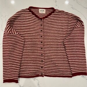 J.O.A. Burgundy and White Striped Cardigan - Size S